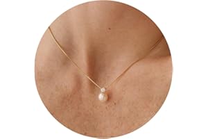BSGRL Pearl Necklace for Women- 14K Gold-plated/White Gold-plated Dainty Pearl Necklace for Women