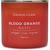 Colonial Candle Blood Orange Basil Scented Jar Candle, Pop of Color Collection, 3 Wick, Orange, 14.5 oz - Up to 60 Hours Burn
