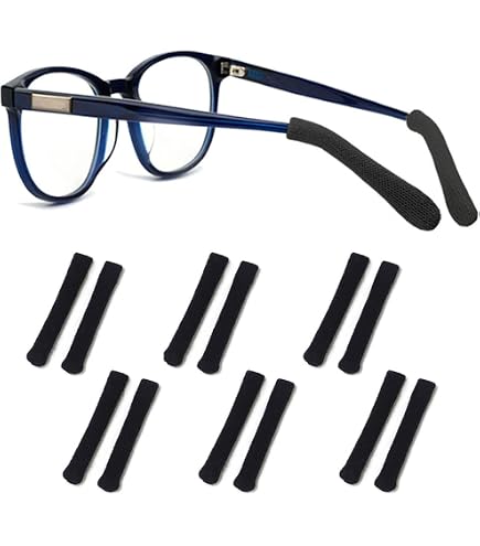 4 Pair Eyeglasses Temple Tips Sleeve – Soft Knit Glasses Ear Cushions, Anti-Slip Elastic Retainers For Sunglasses & Eyewear (Black + Gray)