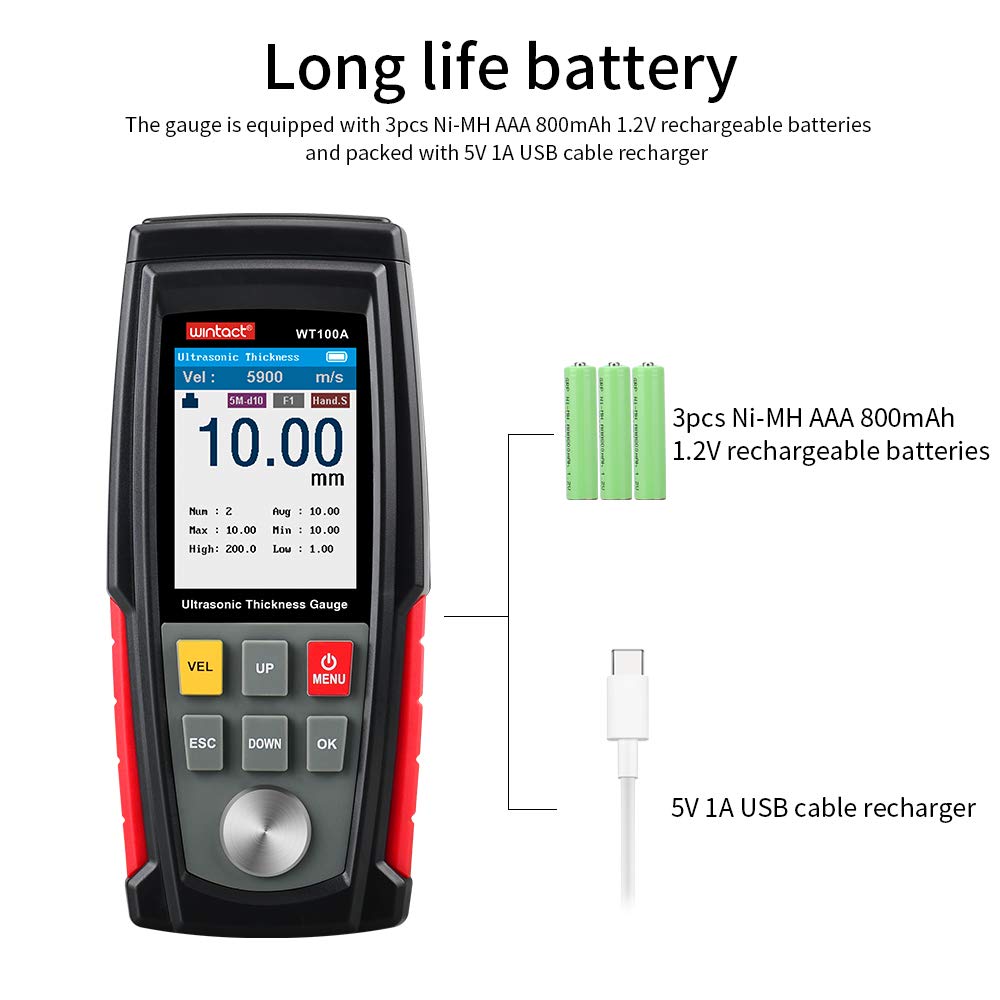 0 001 Inch High Resolution Digital Ultrasonic Thickness Gauge Meter Data Logger For Steel Aluminum Metal Copper Plate Portable Ultrasonic Thickness Tester With Sound Velocity Self Calibration Thickness Industrial Scientific