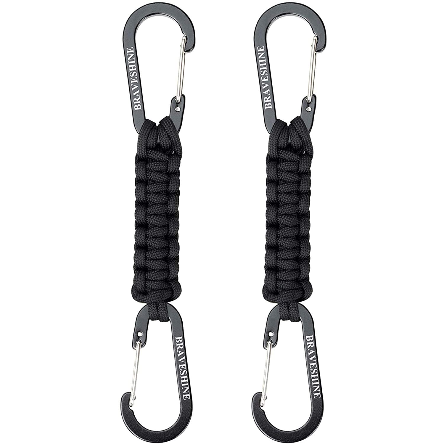 Photo 1 of ***PARTIAL SET ONLY 1*** BRAVESHINE 2 Pack Black Paracord Keychain Carabiner Clips, Lanyard Hanger with Chain Hooks Heavy-Weight Stroller Hook Holder for Water Bottle, Key, Backpacks, Tools, Boys, Girls, Men, Women