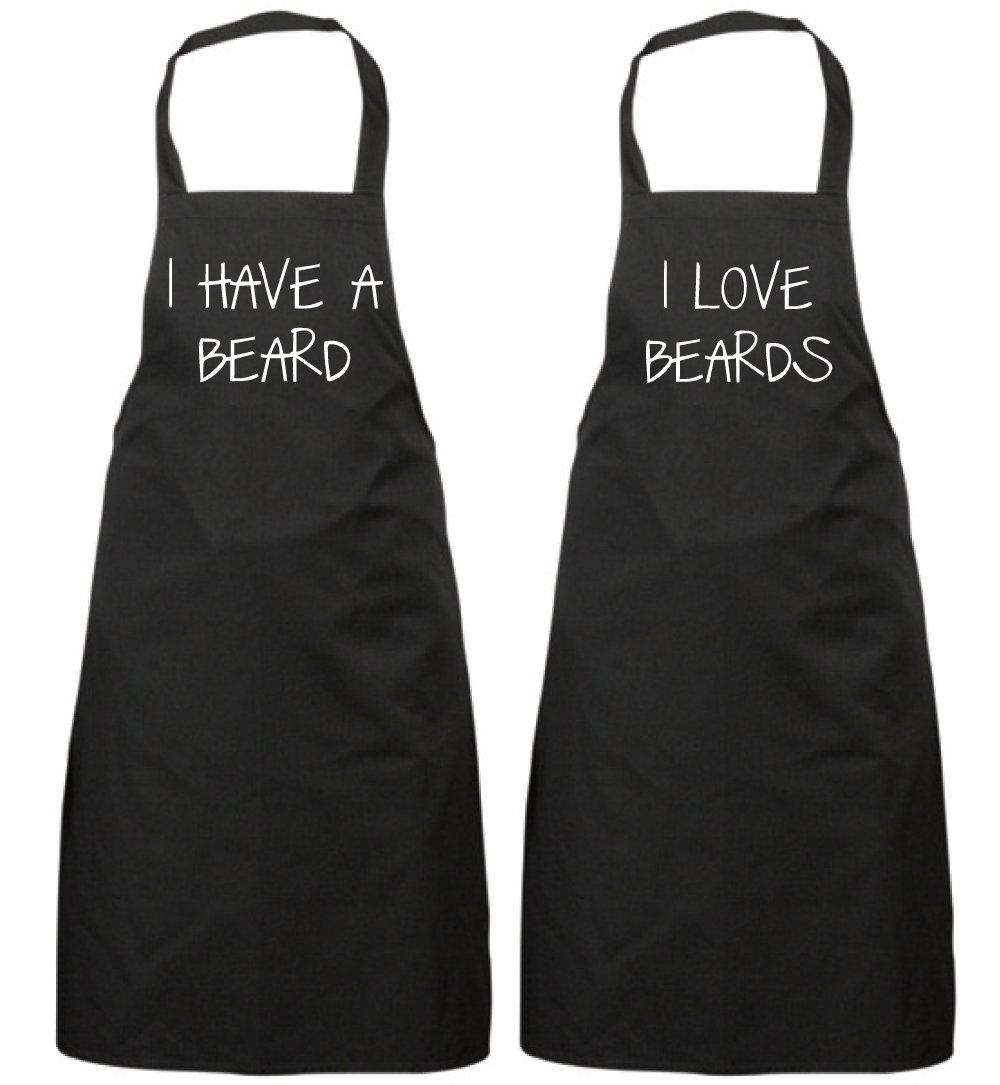 60 Second Makeover Limited Couples I Have a Beard I Love Beards Black Apron Set Novelty Gift Wedding Anniversary Husband Wife House Warming Kitchen