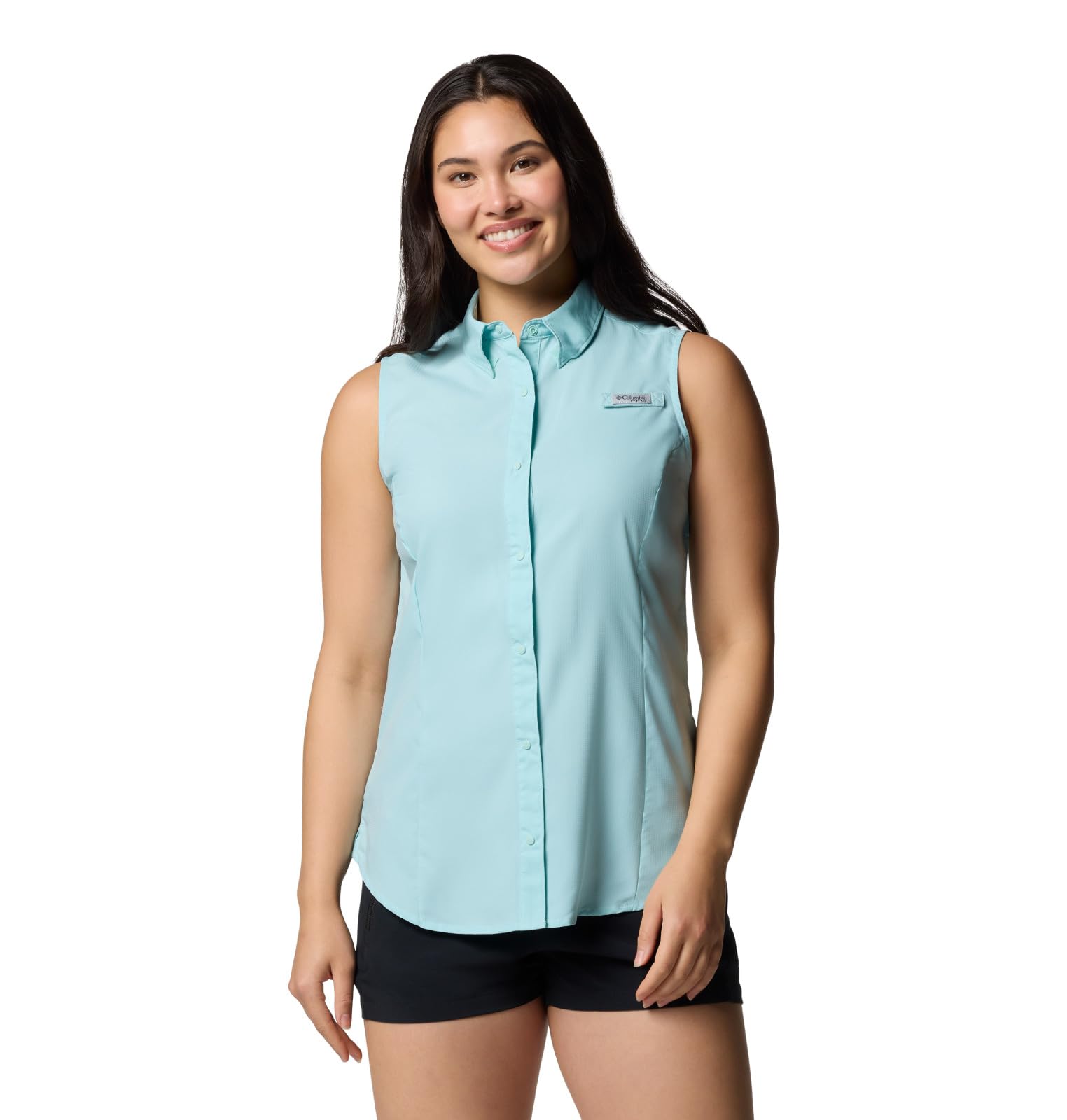 Columbia Womens PFG Tamiami Sleeveless Summer Shirt, Spray, X-Small