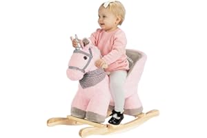 ROCK MY BABY Rocking Horse Unicorn, Baby Animal Rocker, Rocking Horse with Seat, Ride on Horse, Plush Rocking Horse with Unicorn Music, Wooden Rocking Horse for Toddlers 1-3, (Pink Unicorn), CPC Certified