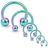 Cisyozi 16G 14G 12G 8G 6G Septum Rings Tunnel Plug Gauges Earring Stretching kit Stainless Surgical Steel Colorful Eyebrow Lip Nose Ring Tragus Helix Cartilage Earring Hoop Piercing Jewelry Women Men