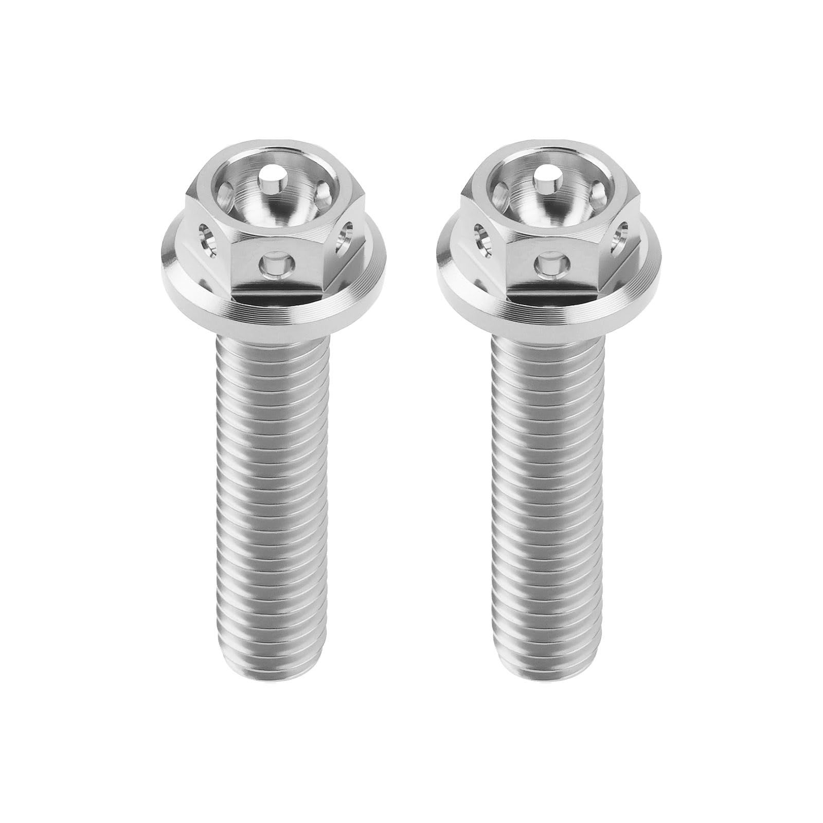 ECSiNG 2pcs M6x25mm Flanged Hexagon Head Bolts Titanium Hex Fully Threaded Bolt Drilled Bolts for Sports Bikes and Karts Lock Wire Silver