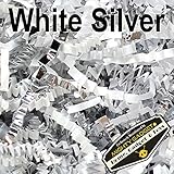 Mighty Gadget (R) 1/2 LB White Silver Metallic Mix Crinkle Cut Paper Shred Filler for Gift Wrapping & Basket Filling