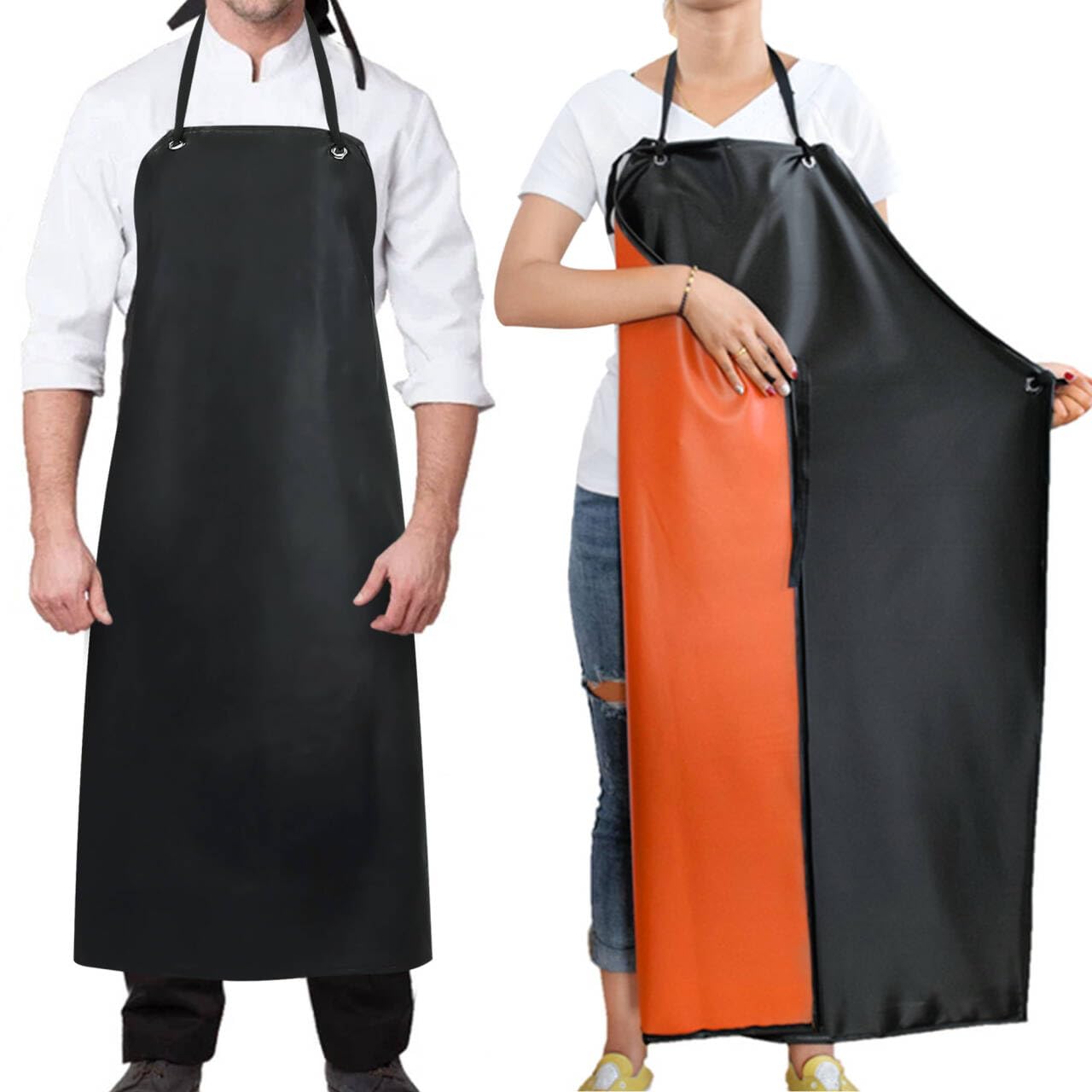 45.27" Waterproof Aprons,Black Apron Heavy Duty Work Chemical Resistant Apron with Adjustable Straps Chef Aprons for Men,Women Professional Apron for Home Kitchen,Gardening,Barbecue,Dishwashing