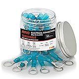 HKS 50 PCS Ring Terminals 3/8" Blue 16-14 AWG - Electrical Connectors - Heat Shrink Wire Connector Kit - Tinned Red Copper -