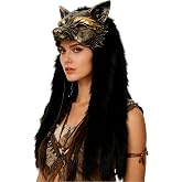 L'VOW Viking Fur Wolf Mask Werewolf Cosplay Barbarian Headress | Ren Faire Headpiece, Furry Animal Mask, for Women Men Halloween Cosplay, LARP, Fantasy, Cavemen, Savage Costume
