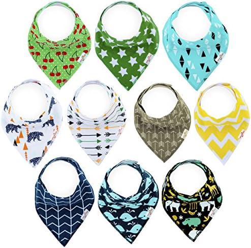 Baby Bandana Bibs Set of 10 Unisex Solid Color for Boys And Girls of Drooling, Teething. Organic Cotton Soft &amp; Absorbent, Adjustable Nickel-Free Snaps. Best for Newborn, Infant, Kids. Baby Shower Gift