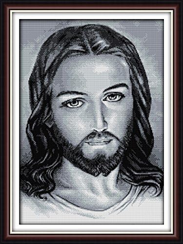 DIY Counted Cross Stitch Kits Jesus - Arts, Crafts &amp; Sewing Needlepoint Patterns 14 Count Fabric 53x40cm, Embroidery Kit Christian Cross-Stitching for Home Decor