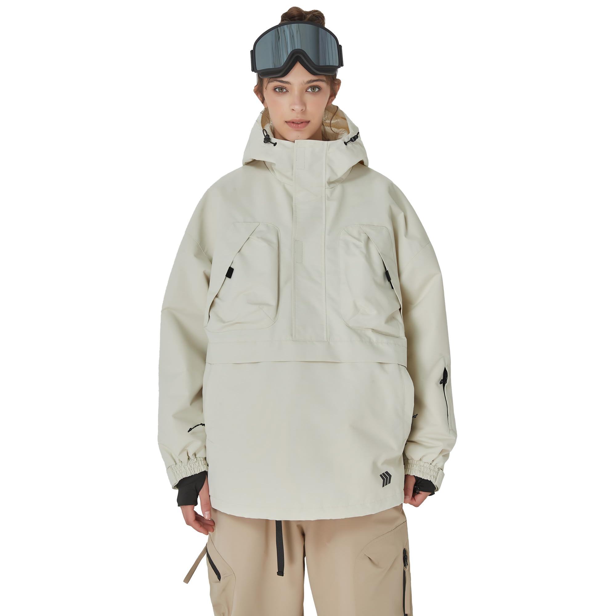 Photo 1 of SNOWVERB Womens Mens Baggy Anorak Half-zipper Snow Waterproof Ski Coat Insulated Snowboard Jackets with Hood (US, Alpha, Medium, Regular, Regular, White)