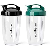 nutribullet 24 oz To-Go Cups and colored flip-top lids (Black/Green)