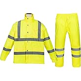 PAFESTER All Seasons Windproof Waterproof Raincoat Lightweight High Visibility Reflective Rain Safety Jacket with Pants