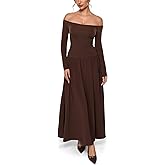 INLYRIC Women's Off The Shoulder Long Sleeve Maxi Dresses Elegant Formal Wedding Guest Cocktail Long Dresses