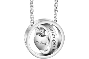 XIUDA Urn Necklace for Ashes No Longer by My Side, Forever in My Heart Carved Locket Cremated Ashes Necklace