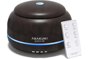 ASAKUKI Essential Oil Diffuser 300ML Aromatherapy Humidifier with 7-Color Light, Small Home Diffuser and Perfect for Relaxation-Brown Wood*