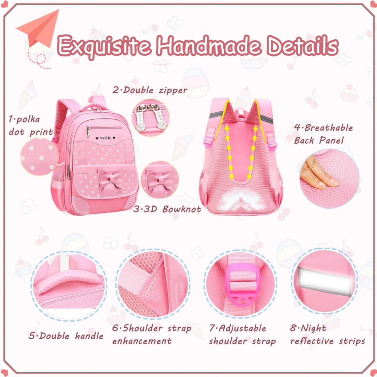 VIDOSCLA School Bags for Girls,2Pcs Bowknot Students Backpack,Elementary Princess Bookbag Sets for School