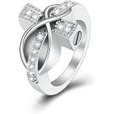Crystal Cross Urn Ring for Ashes Stainless Steel Cremation Urn Ring for Women Man Keepsake Memorial for Ring