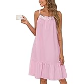 SWOMOG 100% Cotton Nightgowns for Women Lace Sleeveless Sleep Dress Victorian Sleepshirt Button Strap Night Gown