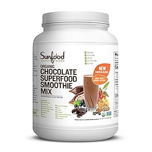 Sunfood Superfood Organic Chocolate Superfood Smoothie Mix. Plant-Based Protein, 13 Powerful Superfoods & Adaptogen Blend- No Fillers/Additives/Preservatives. Gluten Free, Non-GMO, Vegan. 2.2 lb Tub