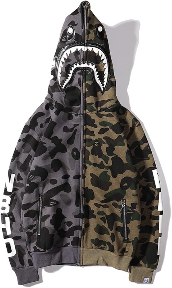 Shark Ape Bape Camo Mens Women Hoodies Sweatershirt Casual Zip Up Hip-Hop Funny Tops