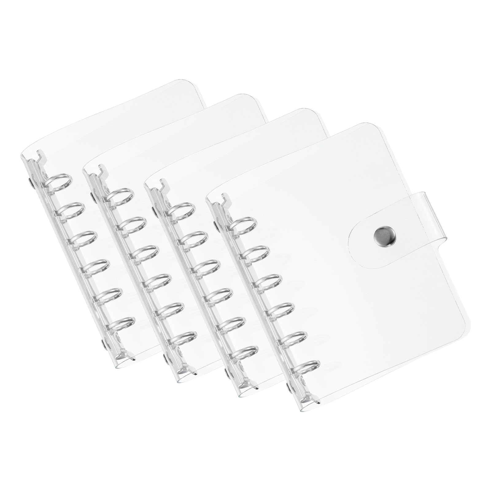 PATIKIL A7 Clear Binder Cover, 4Pcs Soft PVC Loose Leaf Binder Protector Refillable Notebook Shell with Snap Button Closure 6 Ring for DIY Meeting Notebook Folder, Silver Tone