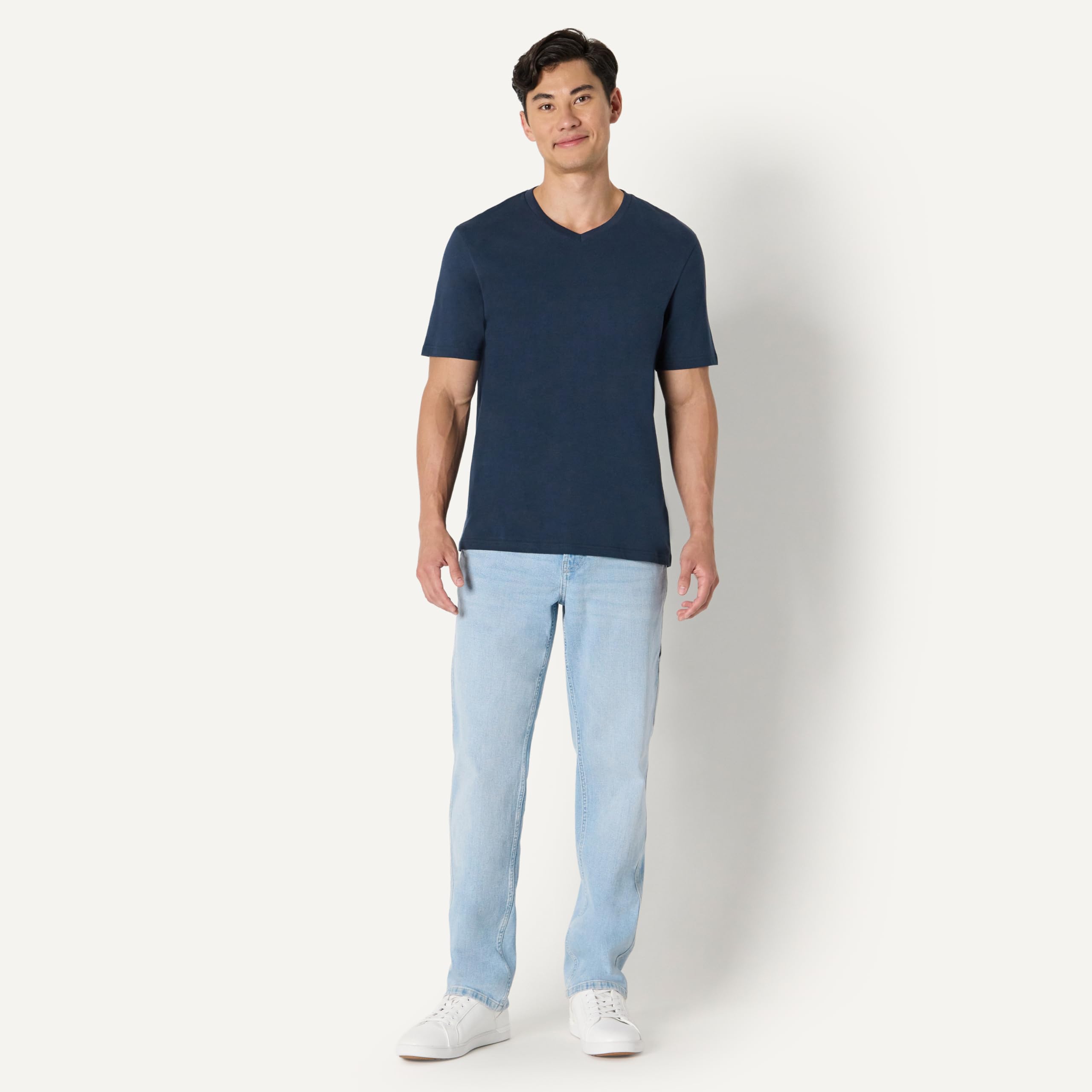 Amazon Essentials Herren Kurzärmeliger V-Ausschnitt in normaler Passform, 6er-Pack, Marineblau, L 5