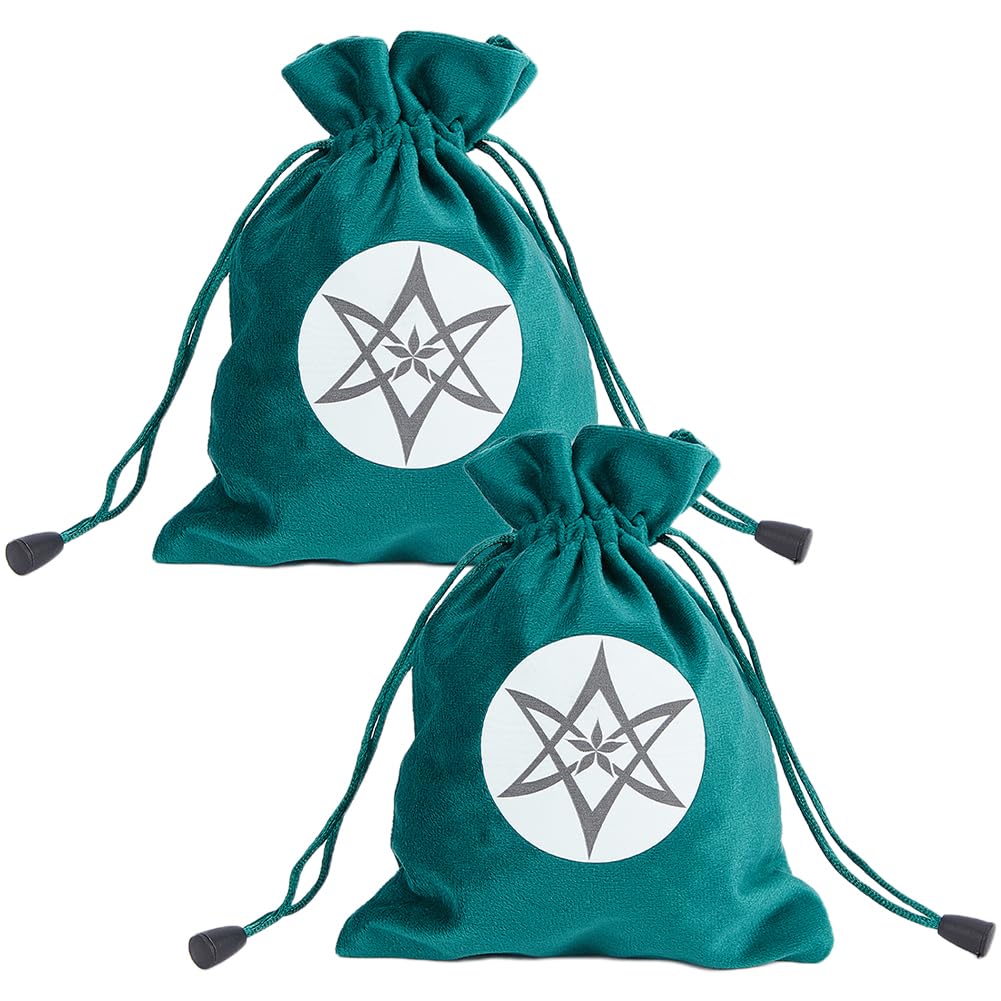 CREATCABIN 2Pcs Pentacle Tarot Bags Velvet Tarot Card Storage Bag Pouches Holder Set Rune with Drawstrings Large Packing for Tarot Card Crystal Jewelry Dice Gift Halloween 7.08 x 5.51 Inch-Green