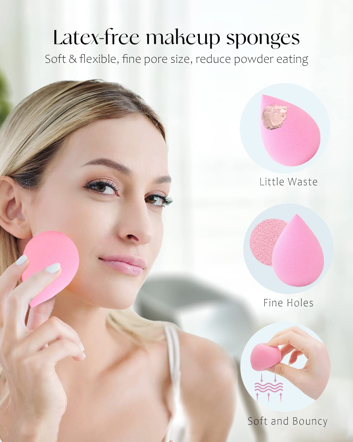 8Pcs Makeup Sponges Set- 7Pcs Beauty Sponge Blenders and 1 Bottle 1 Holder for Blending Foundation, Cream and Powder (Light Pink-Can Packaging)