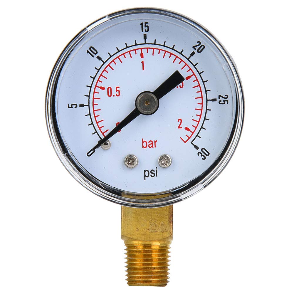1/8 Inch BSPT Pressure Gauge Stainless Steel Dual Scale Air Oil Water Pressure Gauge Bottom Connection 0-30psi 0-2bar for Compressed Air Systems