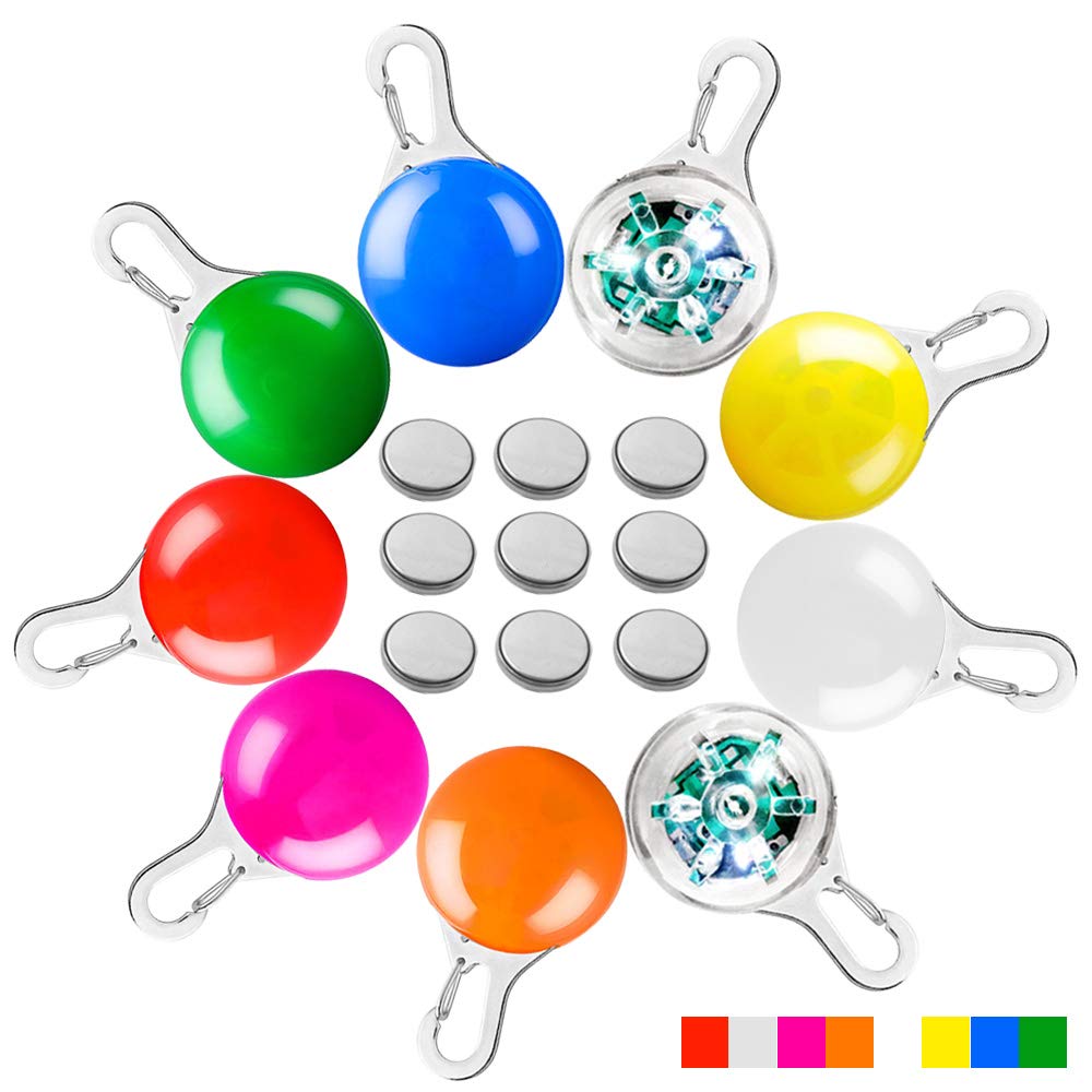 AFUNTA Pet Collar LED Lights for Dog Cat, 9 Pcs Clip-on Pet Dog LED Light Safety Night Walking Lights for Pets, 9 Colors, Included 9 Batteries