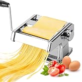 Manual Pasta Maker Machine &amp; Noodle Maker | 9-Level Thickness Adjustment, Stainless Steel &amp; Carbon Steel Pasta Roller, 6mm &amp; 1.5mm Cutters