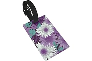 Purple White Floral Luggage Tags for Suitcases, PVC Suitcase Tag with Secure Strap Suitcase Identifier with Privacy Name Card