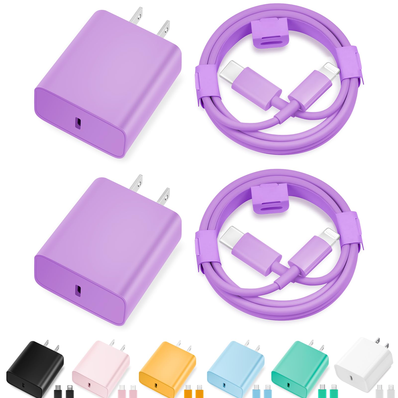 Photo 1 of iPhone Charger Fast Charging,[MFi Certified] 2Pack 20W Type C Fast Charger Block with 6FT USB C to Lightning Cable Compatible for iPhone 14/13/12/11 Pro Max/Xs Max/XR/X,iPad (Purple)