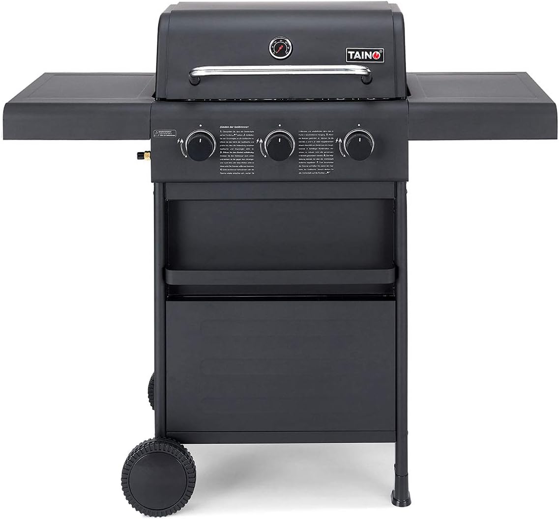 TAINO COMPACT Gasgrill Grillwagen Griller BBQ Edelstahl-Brenner Gas-Grill schwarz Balkon City (3+0, Schwarz)