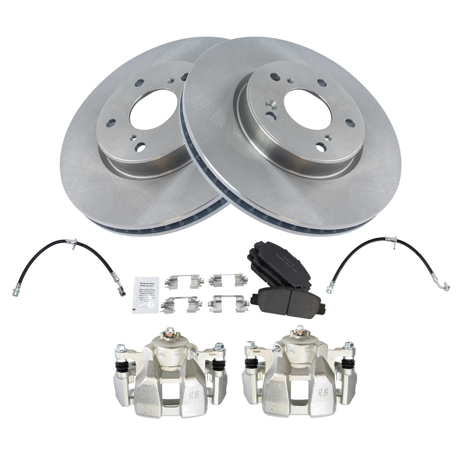 TRQ Front Brake Pad and Rotor Set Ceramic Calipers Hoses Compatible with 2015 Honda Accord Sport Image