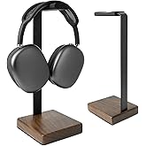 GEVO Headphone Stand Headset Holder - Headset Metal Mount Rack for Desk with Walnut Wooden Square Base for Gaming, AirPod Max, Bose, Sony, Razer, Jabra, JBL
