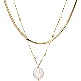 Belle Brighton Baroque Pearl 18k Gold Plated Beaded Chain Necklace Herringbone Choker Necklace 2pcs Stackable Double Layer Link Necklace for Women Trendy Gift for Girlfriend Mother