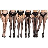 Adove 6 Pairs Women Suspender Pantyhose Thigh-High Stockings High Waist Fishnet Tights(Black 6P)