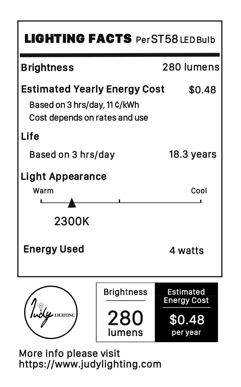 Judy Lighting - 4-Pack Dimmable LED Edison Light Bulb E26 Standard Medium Base (4W LED Warm White)