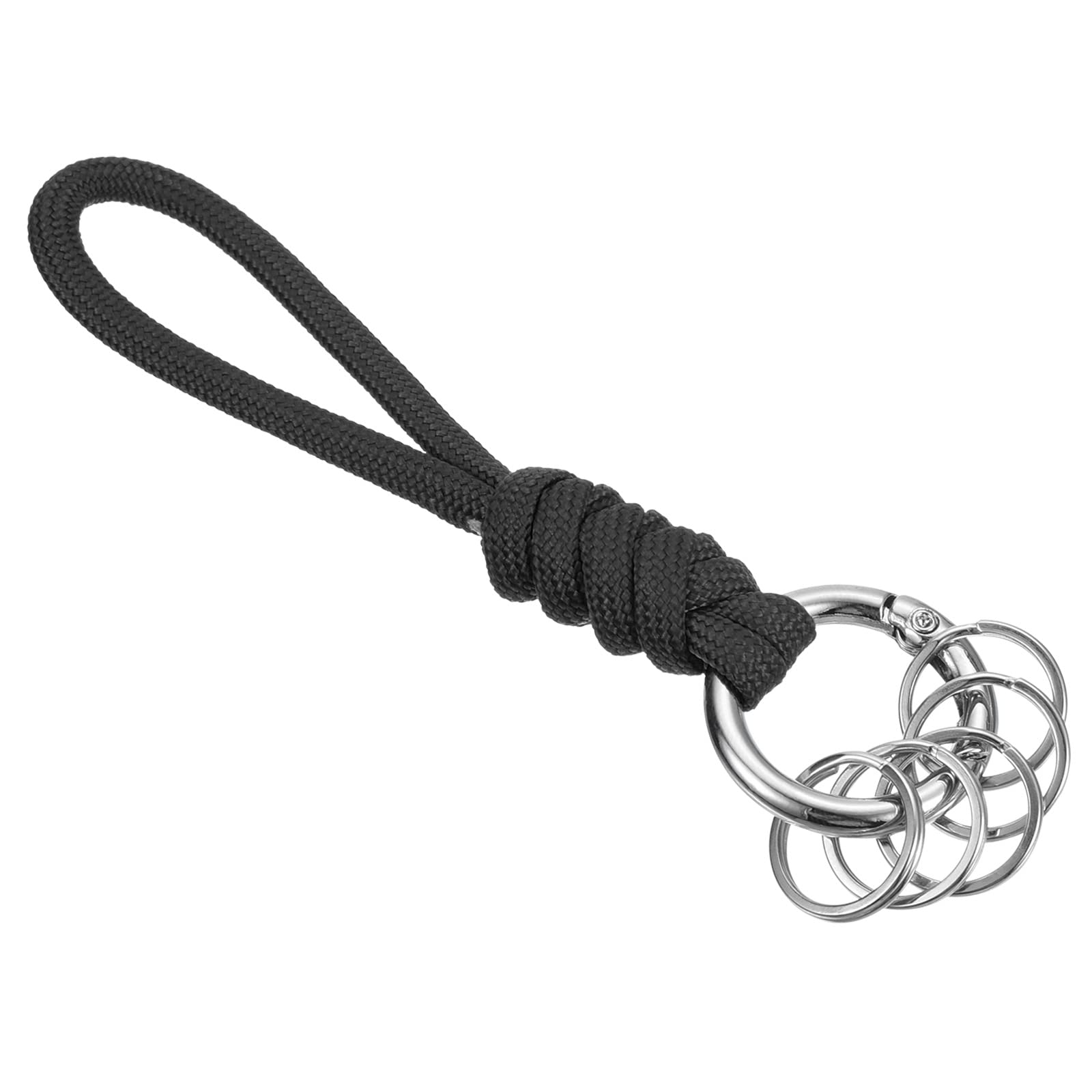 PATIKIL Badge Lanyard with Spring O Ring Flat Key Rings 4 Inch, Braided Wrist Keychain Strap for Keys Whistles Wallets, Black