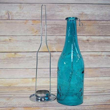 GOYAL Glass Hanging Tea-Light Bottle Holder lantern Size: 9 inch x 2.5 inch, Reusable tea light holder / comes with a hanging chain (Set of 2) Orange and Blue