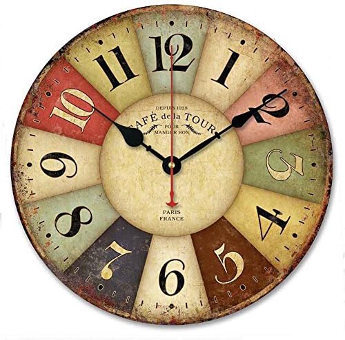 Wooden Wall Clock, Yesee Retro Style No Ticking Silent Clock Battery Operated with Famous Movement, [NO CASE] Vintage Decorative Wooden Wall Clock for Living Room,Bedroom (12 Inches,Cafe Tour)