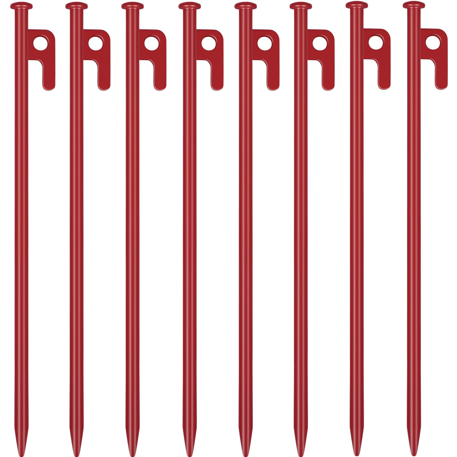 Photo 1 of 8 Pack Tent Stakes Heavy Duty 12 inch Steel Tent Pegs for Camping Unbreakable and Inflexible-Red