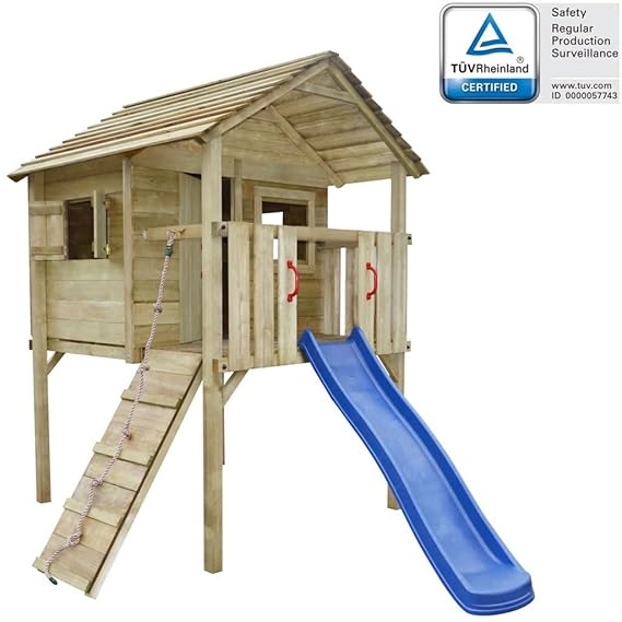 vidaXL Wooden Playhouse with Slide Ladder Garden Outdoor Child Kids Fun