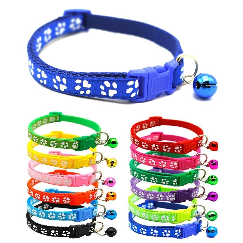 Small Dog Puppy Pet Collar Pawprint Design with Bell Nylon Adjustable Size 19-32cm Blue — image 1
