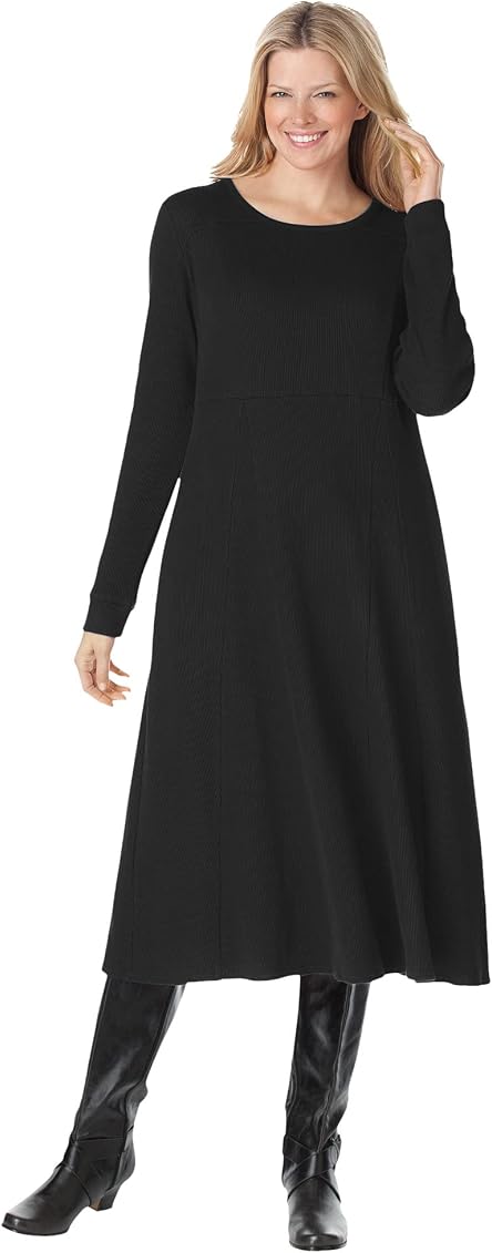 Thermal Waffle Knit A-Line Dress 