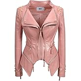 Fashion SX Women's Punk Studded Faux-alligator Print Pattern PU Leather Jackets Zipper Moto Biker Coat